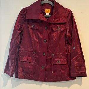 Ruby Rd. Petite Metallic Burgundy Utility Jacket Shimmer Anorak - 8P